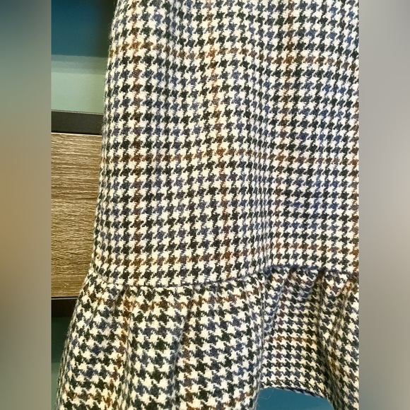 🐻 J Crew teal/brown/tan wool houndstooth peplum mini preppy skirt W:14” L:16” - Picture 2 of 4